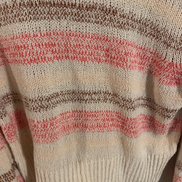 J. Crew 100% Cotton Cream & Pink Striped Crewneck Boucle Sweater - Picture 5 of 8